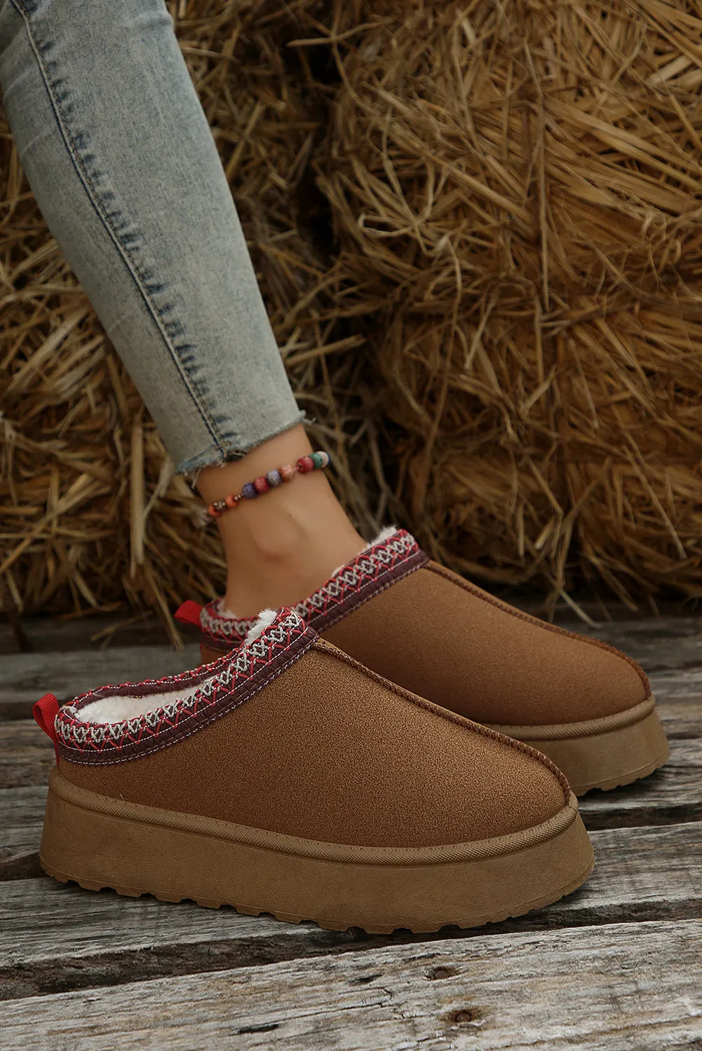 Online Black Contrast Print Suede Plush Lined Snow Boots