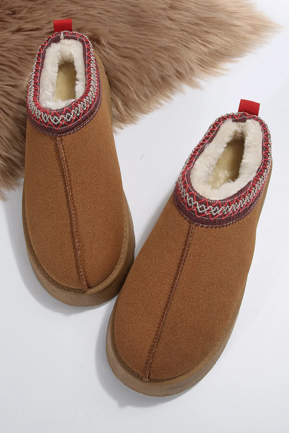 Online Black Contrast Print Suede Plush Lined Snow Boots