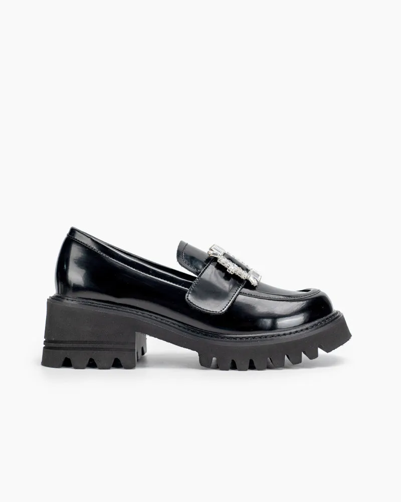 Platform Chunky Loafers with 4 Detachable Velcro Decorations