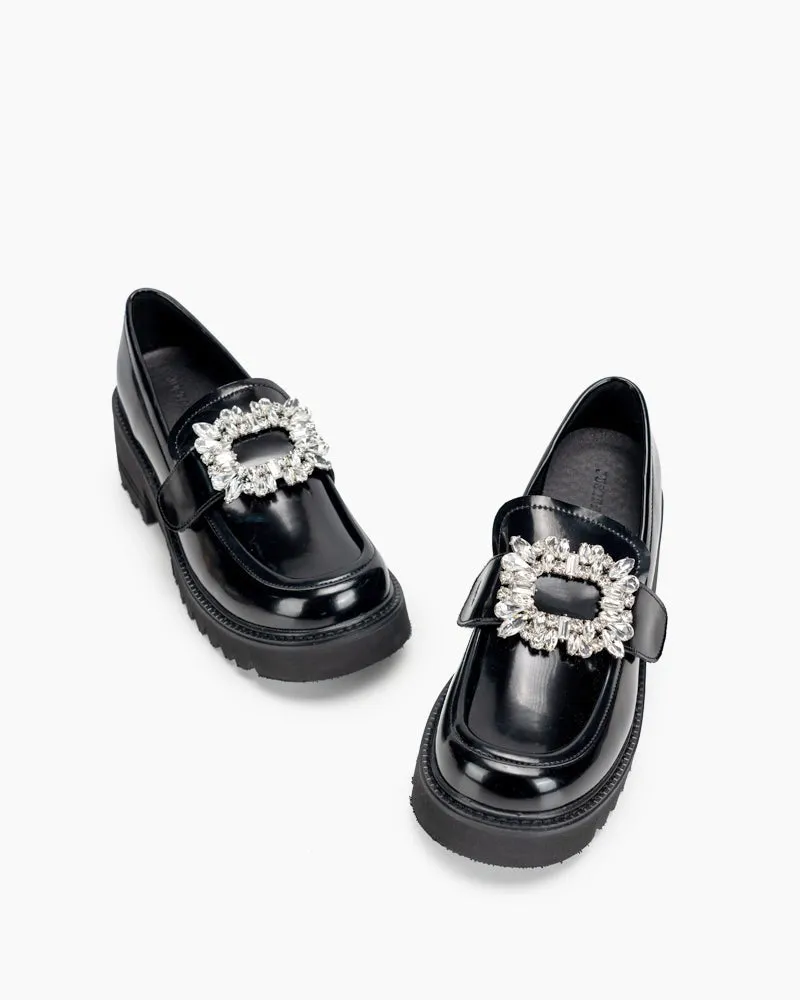 Platform Chunky Loafers with 4 Detachable Velcro Decorations