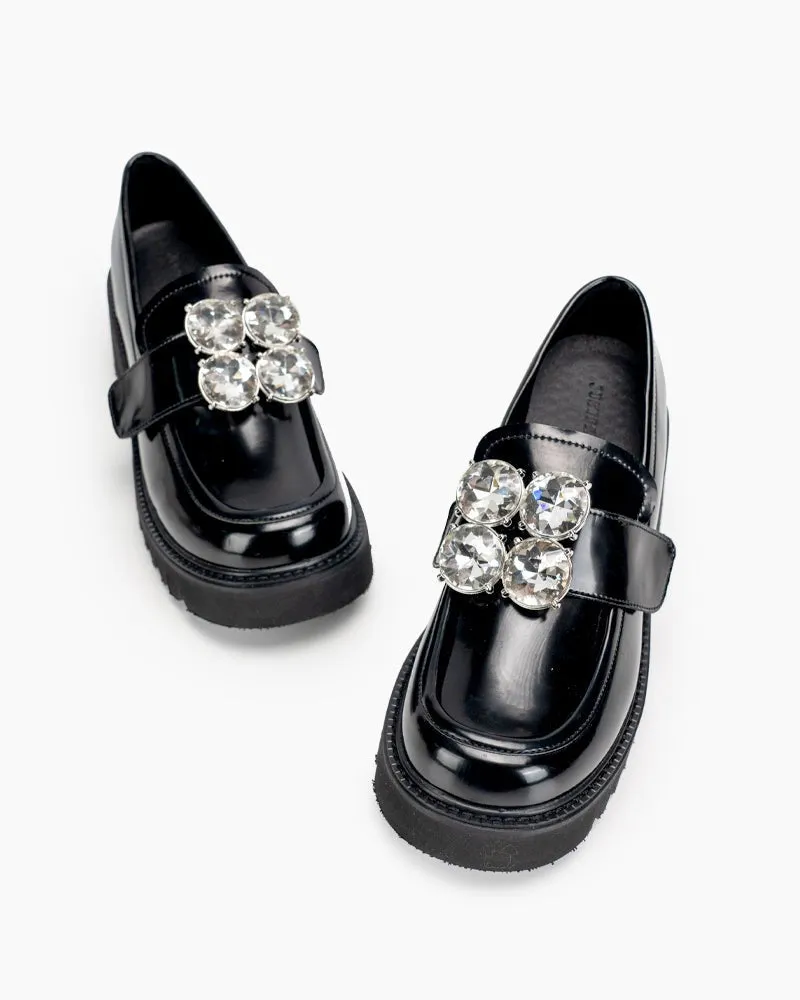 Platform Chunky Loafers with 4 Detachable Velcro Decorations