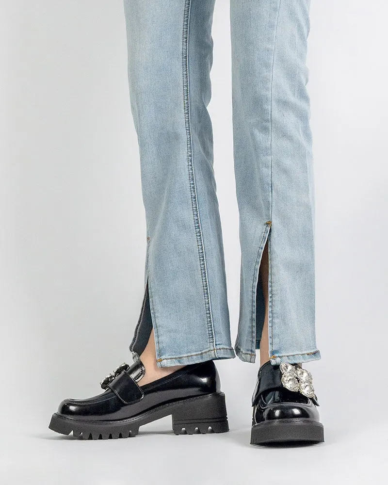 Platform Chunky Loafers with 4 Detachable Velcro Decorations
