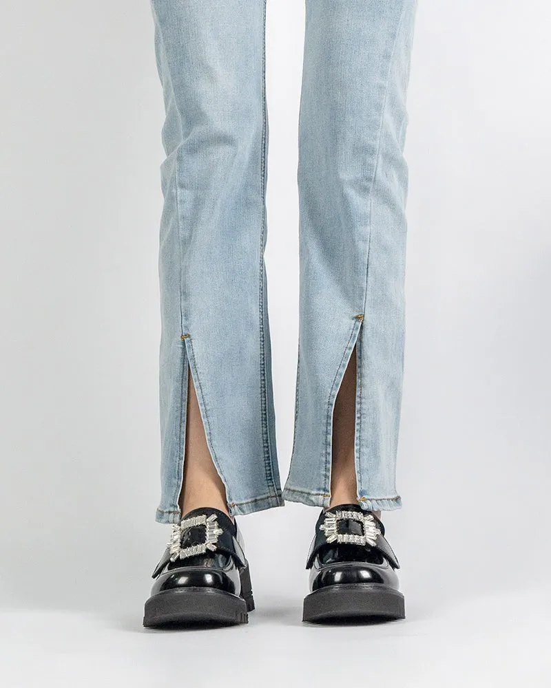 Platform Chunky Loafers with 4 Detachable Velcro Decorations