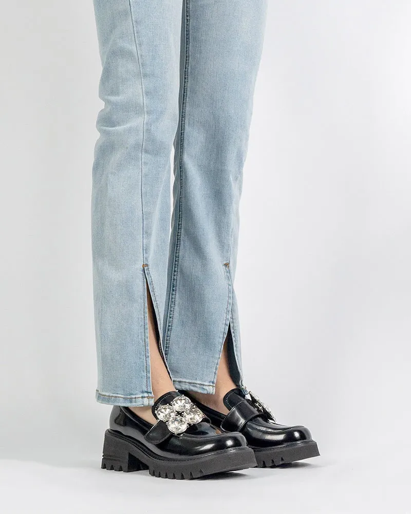 Platform Chunky Loafers with 4 Detachable Velcro Decorations