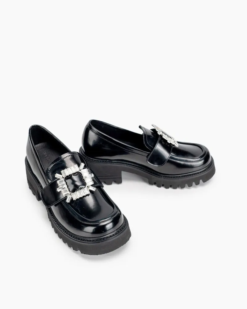 Platform Chunky Loafers with 4 Detachable Velcro Decorations