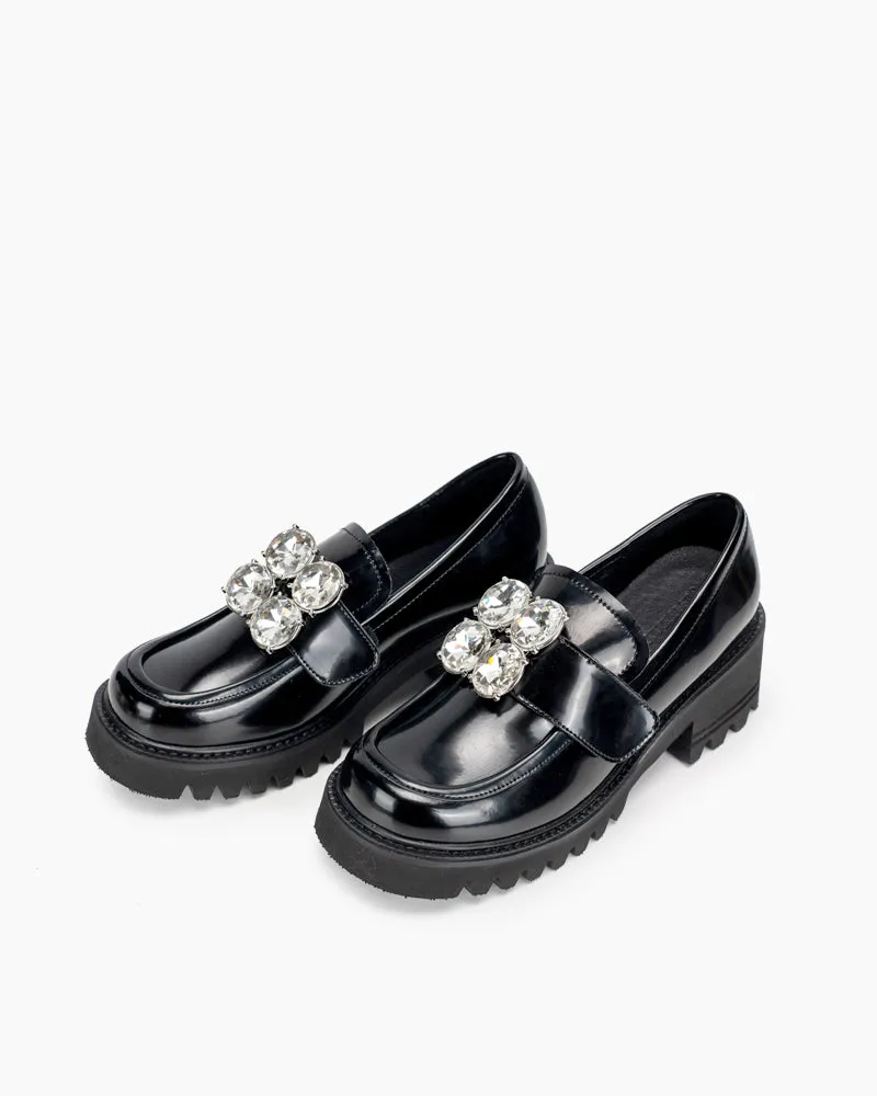 Platform Chunky Loafers with 4 Detachable Velcro Decorations
