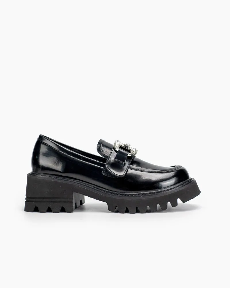 Platform Chunky Loafers with 4 Detachable Velcro Decorations