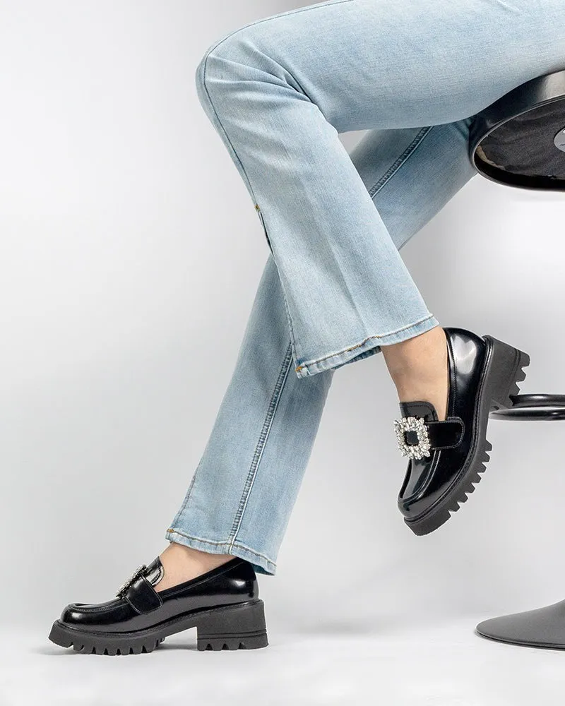 Platform Chunky Loafers with 4 Detachable Velcro Decorations