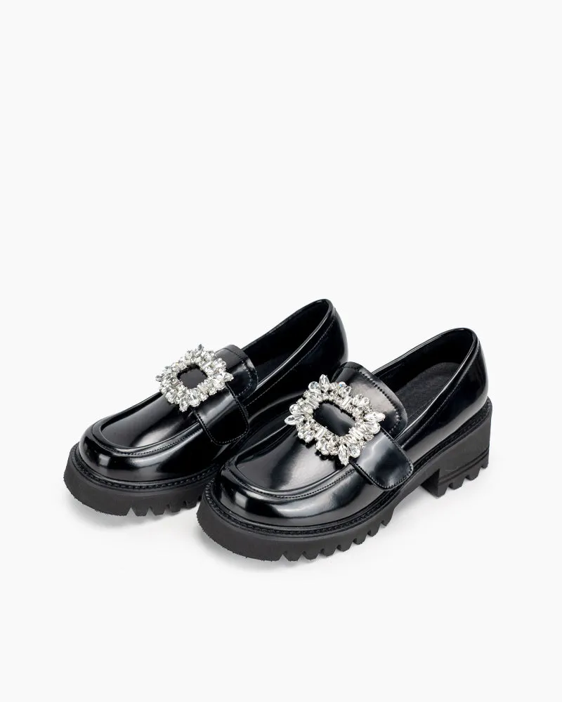 Platform Chunky Loafers with 4 Detachable Velcro Decorations