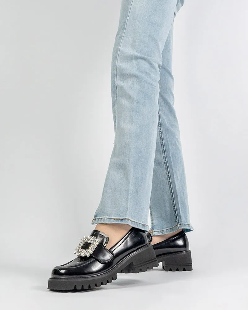 Platform Chunky Loafers with 4 Detachable Velcro Decorations