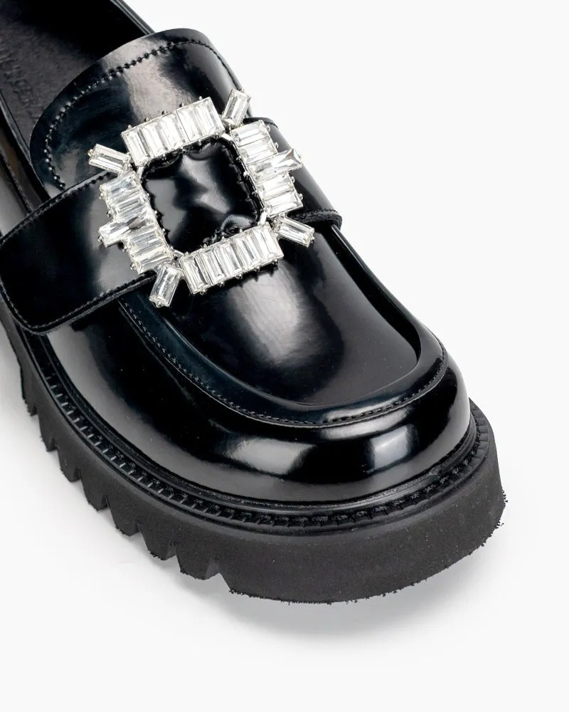 Platform Chunky Loafers with 4 Detachable Velcro Decorations