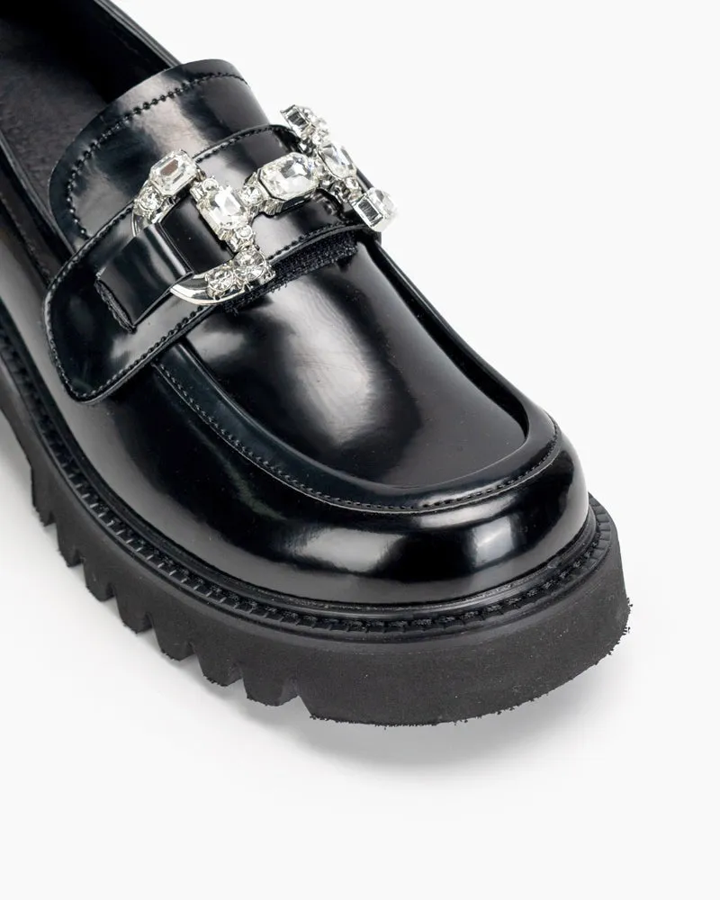 Platform Chunky Loafers with 4 Detachable Velcro Decorations