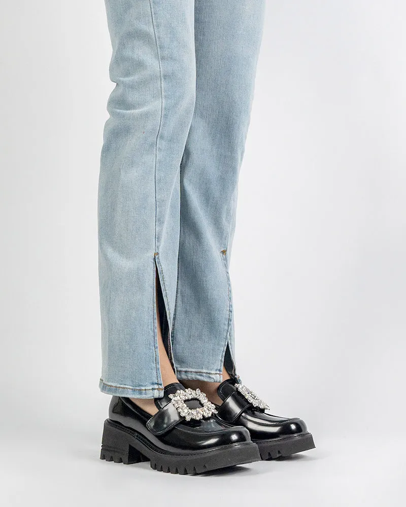 Platform Chunky Loafers with 4 Detachable Velcro Decorations