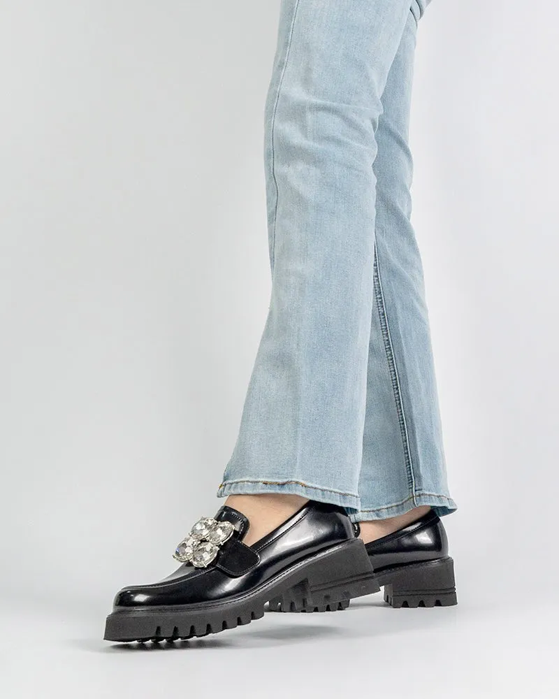 Platform Chunky Loafers with 4 Detachable Velcro Decorations