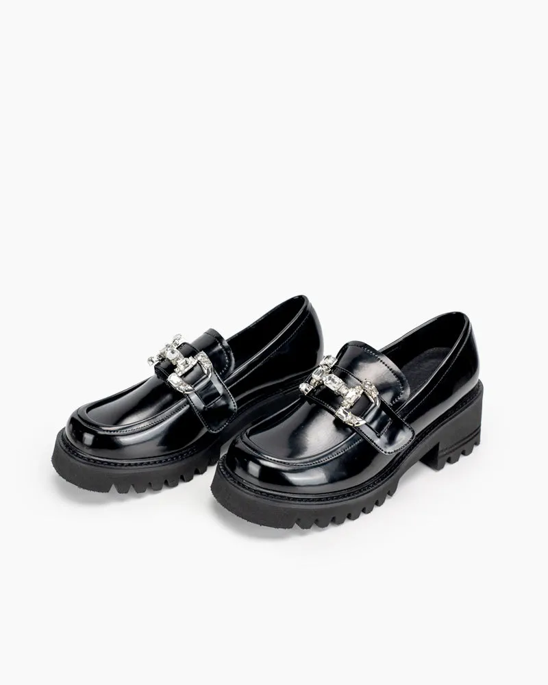 Platform Chunky Loafers with 4 Detachable Velcro Decorations