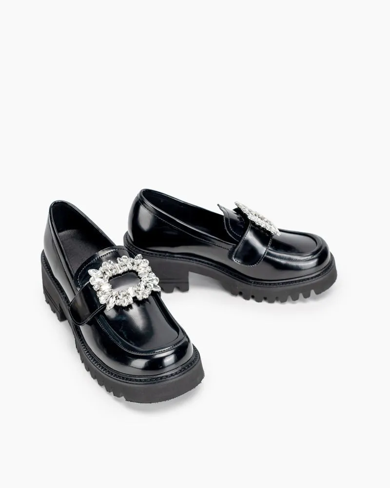 Platform Chunky Loafers with 4 Detachable Velcro Decorations