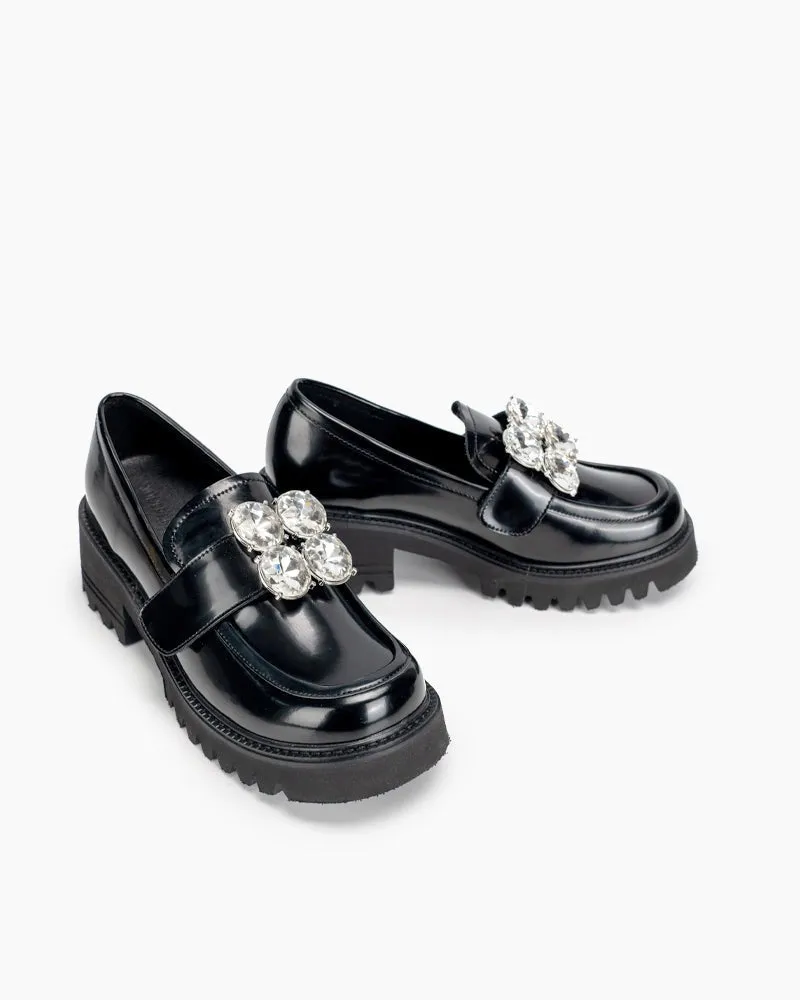 Platform Chunky Loafers with 4 Detachable Velcro Decorations