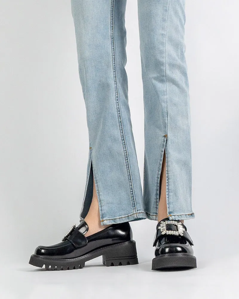 Platform Chunky Loafers with 4 Detachable Velcro Decorations