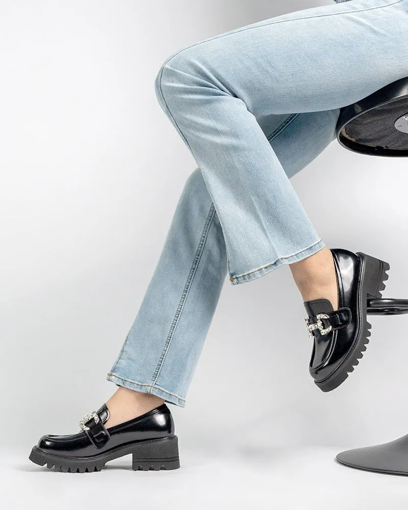Platform Chunky Loafers with 4 Detachable Velcro Decorations