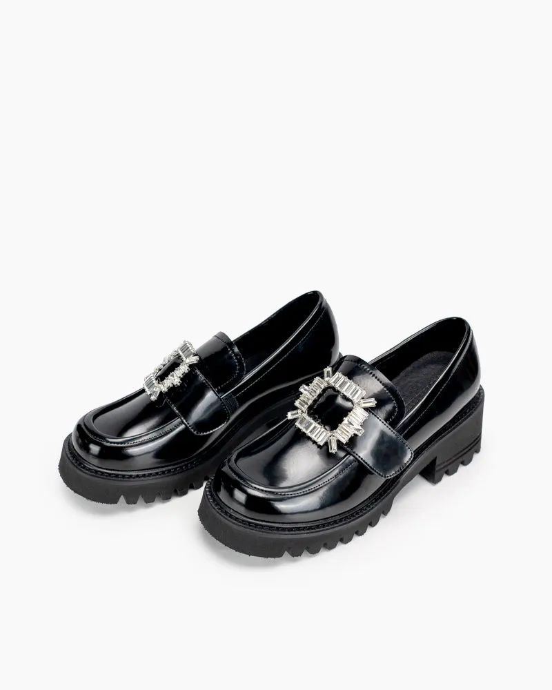 Platform Chunky Loafers with 4 Detachable Velcro Decorations
