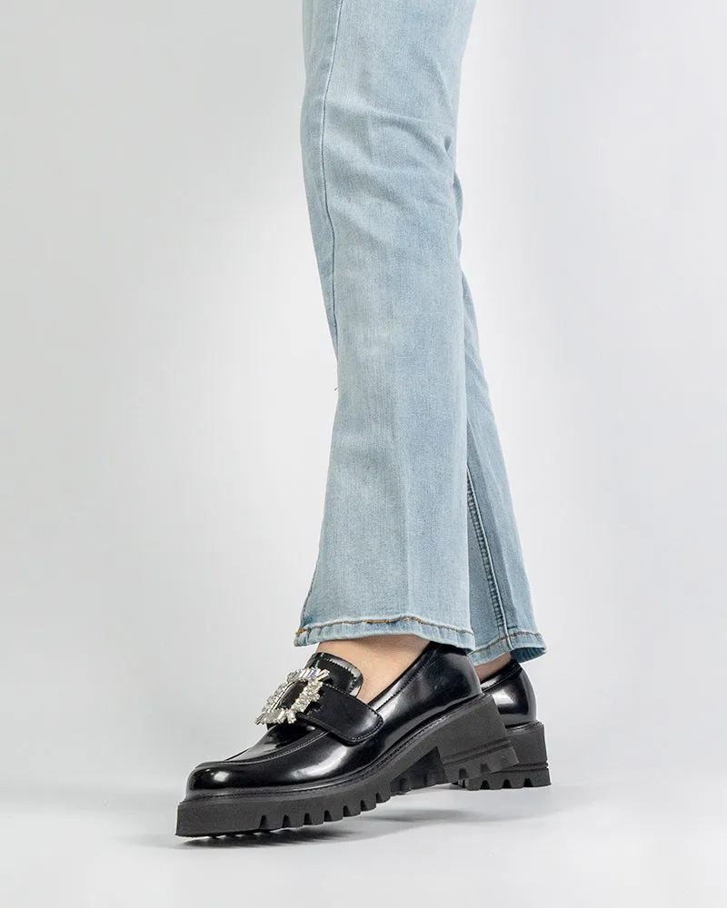 Platform Chunky Loafers with 4 Detachable Velcro Decorations