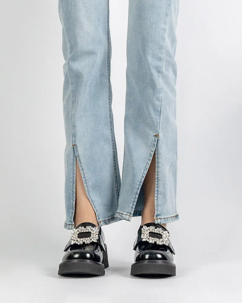 Platform Chunky Loafers with 4 Detachable Velcro Decorations