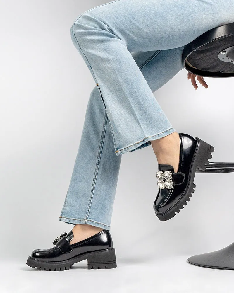 Platform Chunky Loafers with 4 Detachable Velcro Decorations