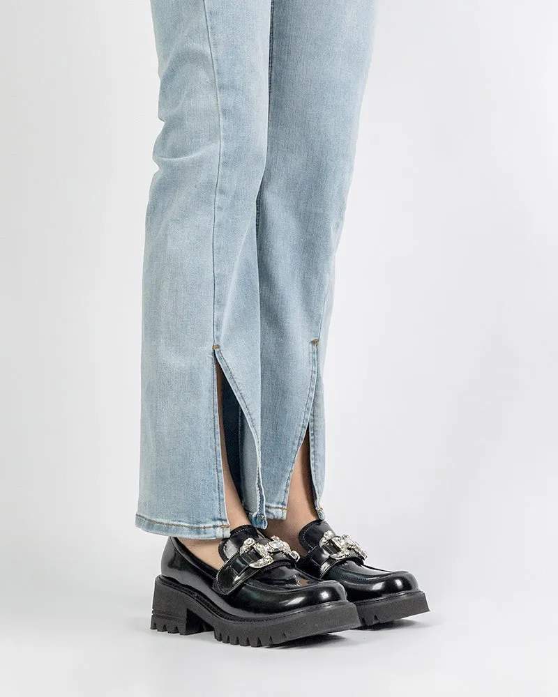 Platform Chunky Loafers with 4 Detachable Velcro Decorations