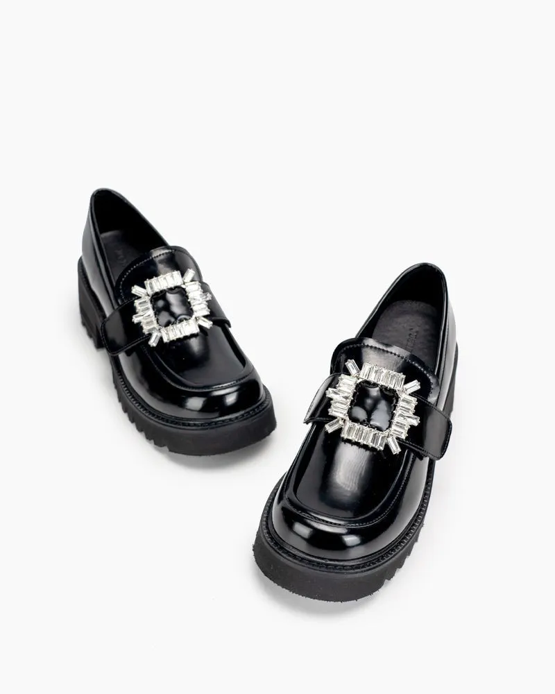Platform Chunky Loafers with 4 Detachable Velcro Decorations