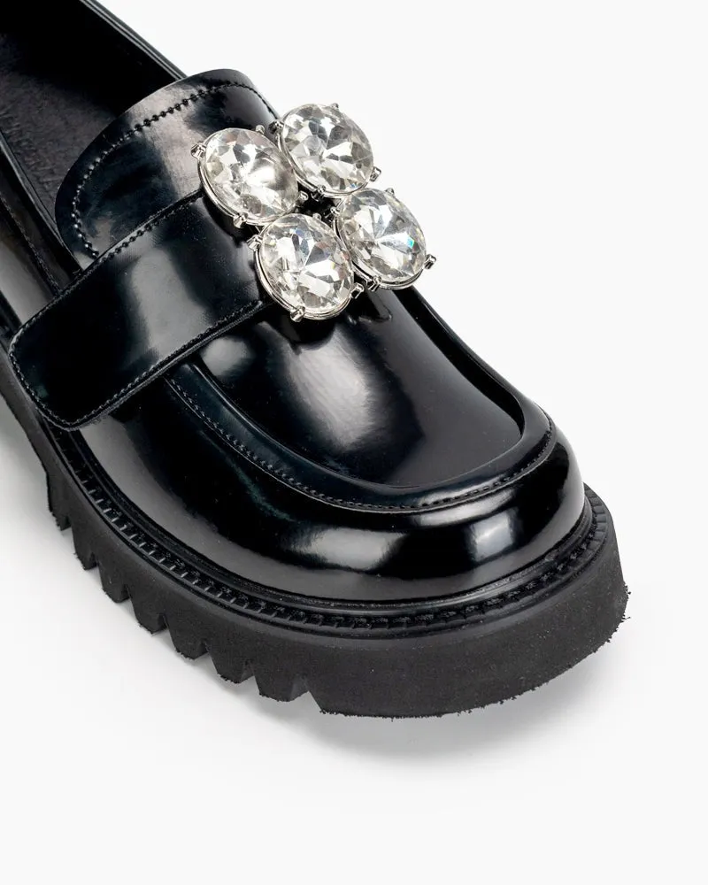 Platform Chunky Loafers with 4 Detachable Velcro Decorations