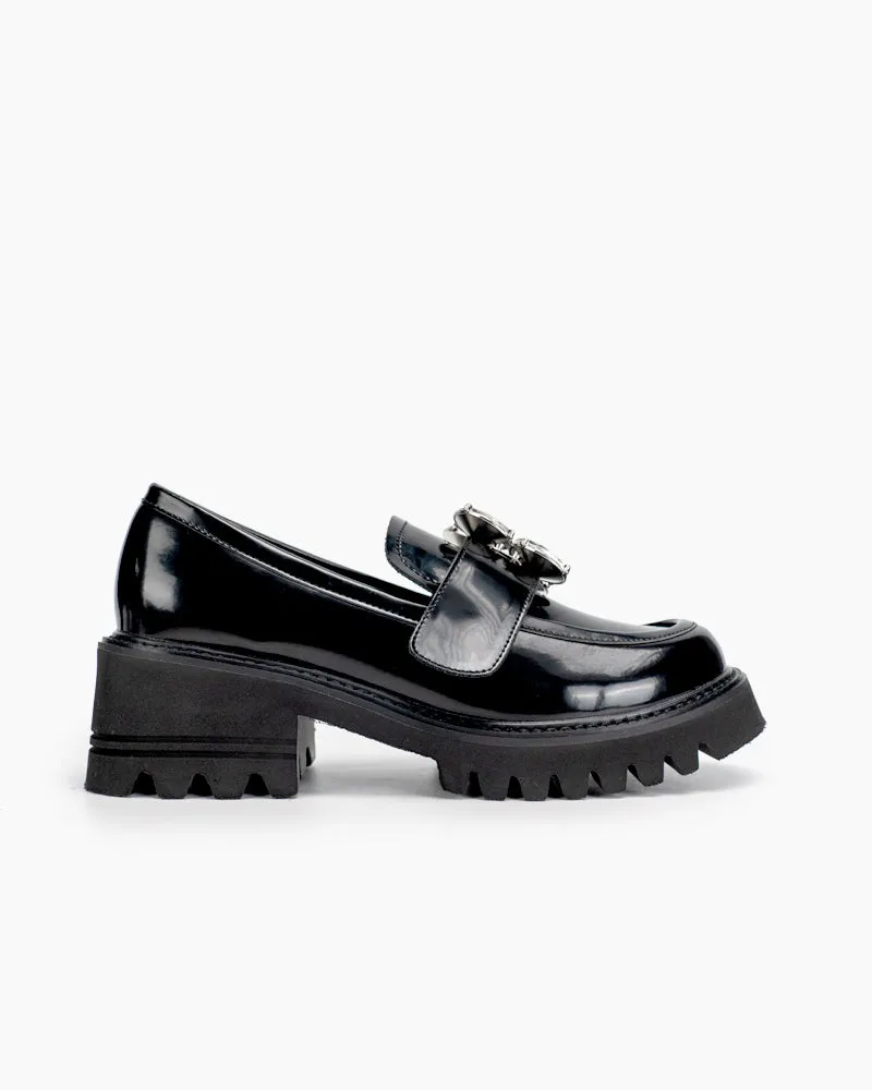 Platform Chunky Loafers with 4 Detachable Velcro Decorations