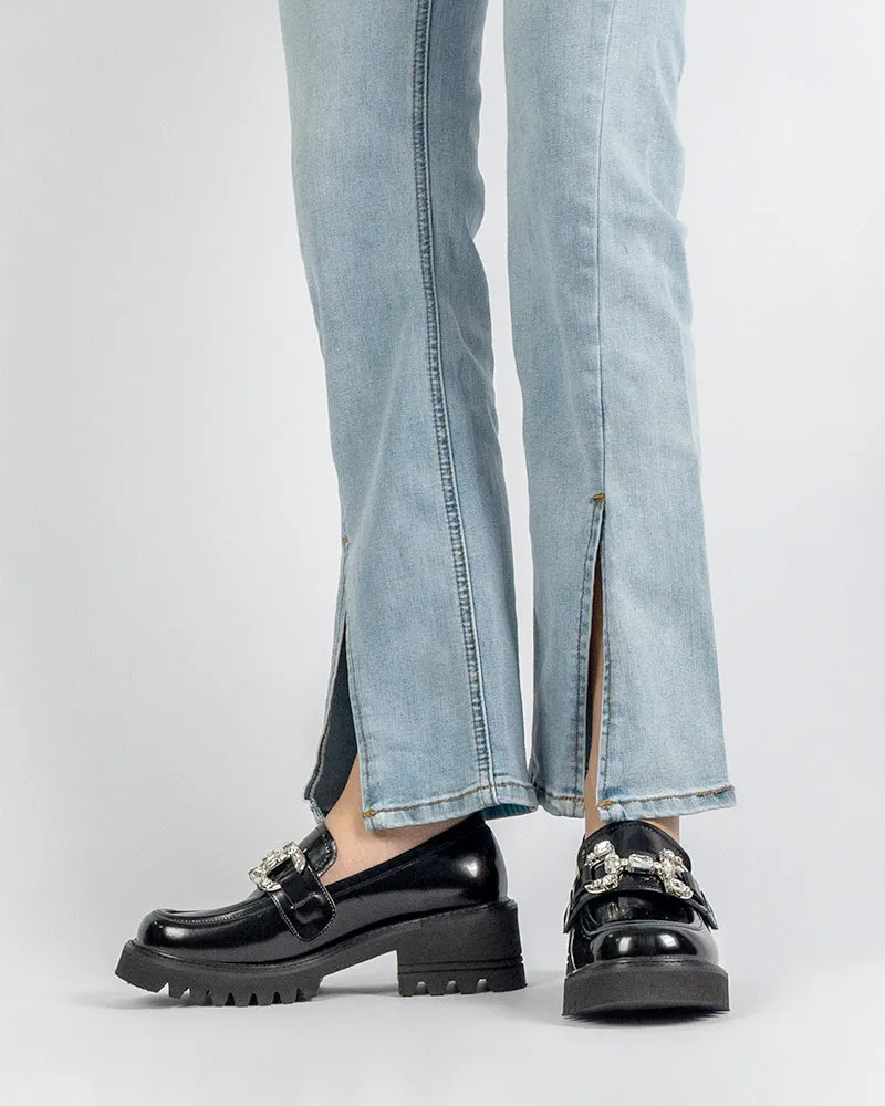 Platform Chunky Loafers with 4 Detachable Velcro Decorations