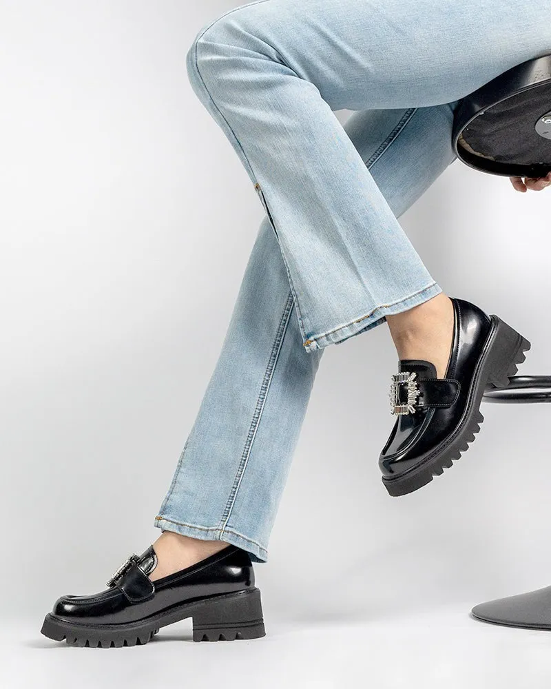 Platform Chunky Loafers with 4 Detachable Velcro Decorations