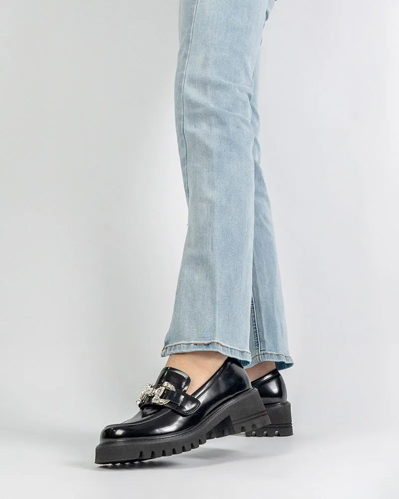 Platform Chunky Loafers with 4 Detachable Velcro Decorations