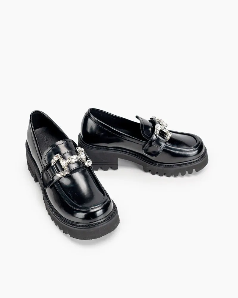 Platform Chunky Loafers with 4 Detachable Velcro Decorations