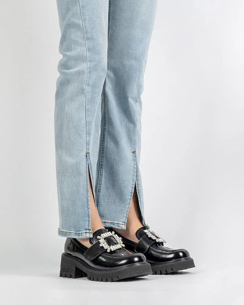 Platform Chunky Loafers with 4 Detachable Velcro Decorations