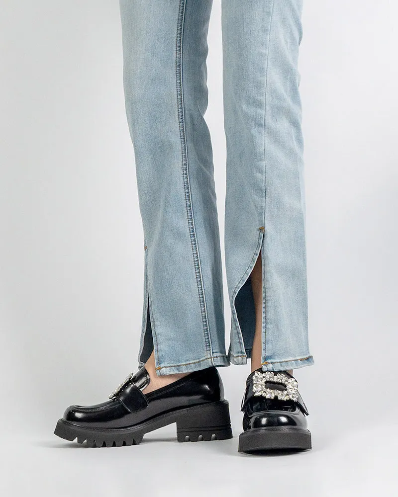 Platform Chunky Loafers with 4 Detachable Velcro Decorations