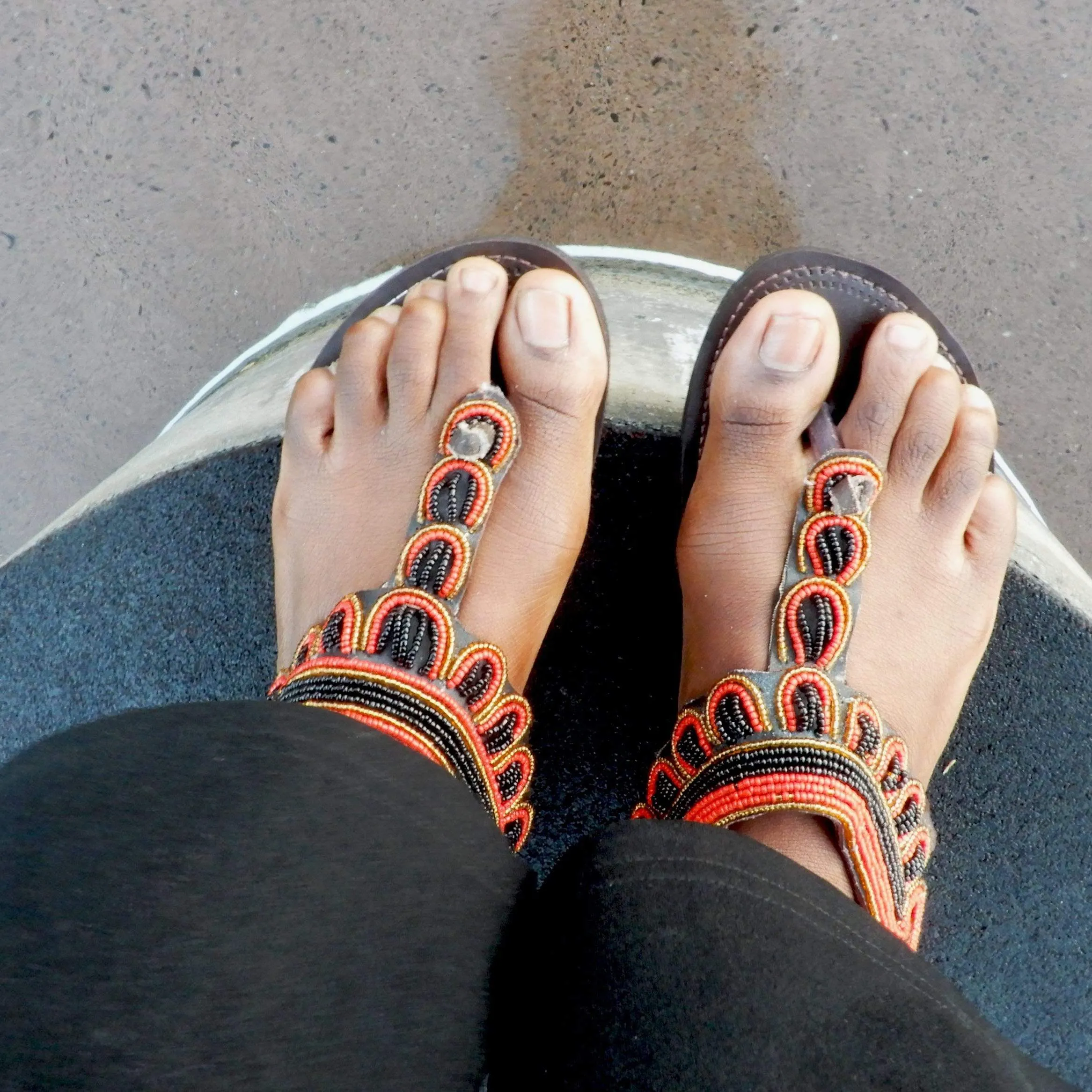 Red/Black Leather Sandals