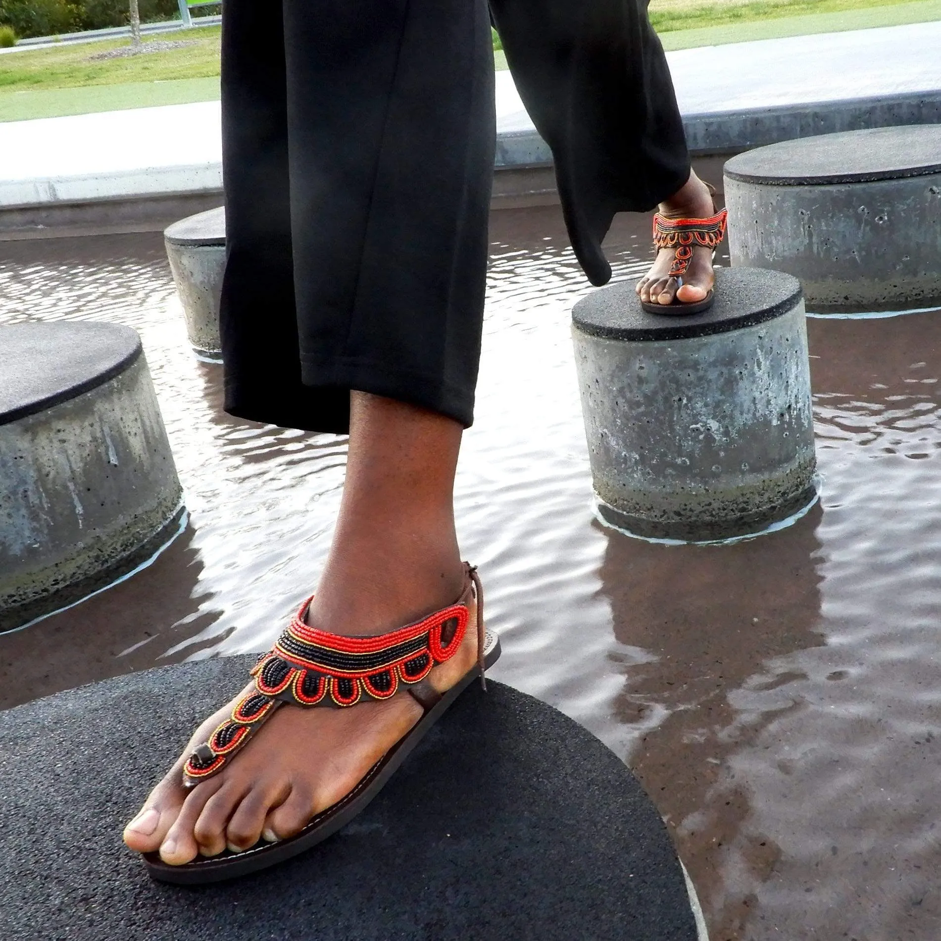 Red/Black Leather Sandals