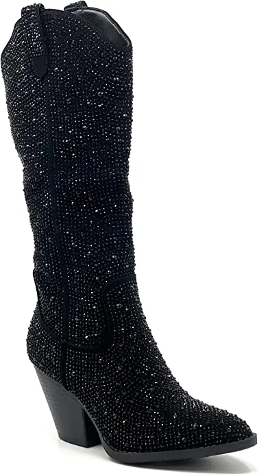 Rhinestone Western Cowboy Pull-on Boots River-11