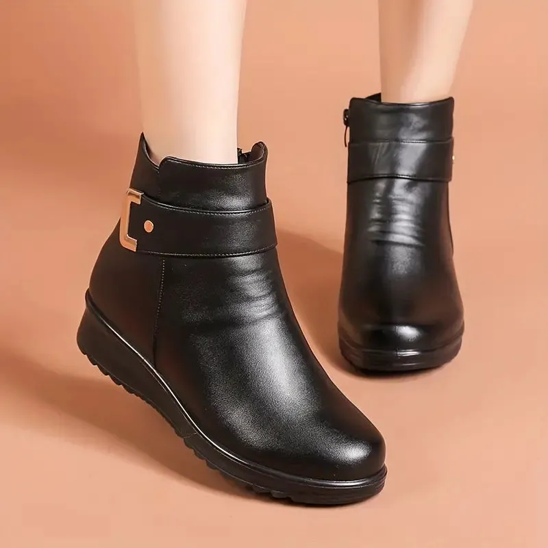 RIVERFORD™ WOMEN'S BUCKLE SIDE ZIPPER VELVET FLUFFY WINTER BOOTS