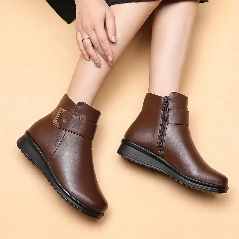 RIVERFORD™ WOMEN'S BUCKLE SIDE ZIPPER VELVET FLUFFY WINTER BOOTS
