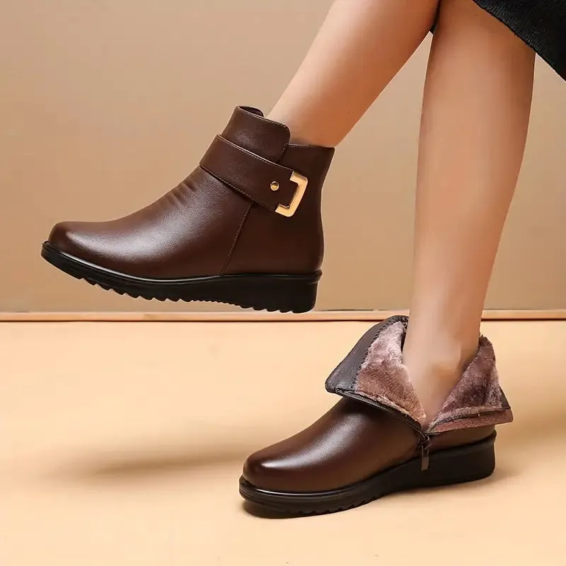 RIVERFORD™ WOMEN'S BUCKLE SIDE ZIPPER VELVET FLUFFY WINTER BOOTS