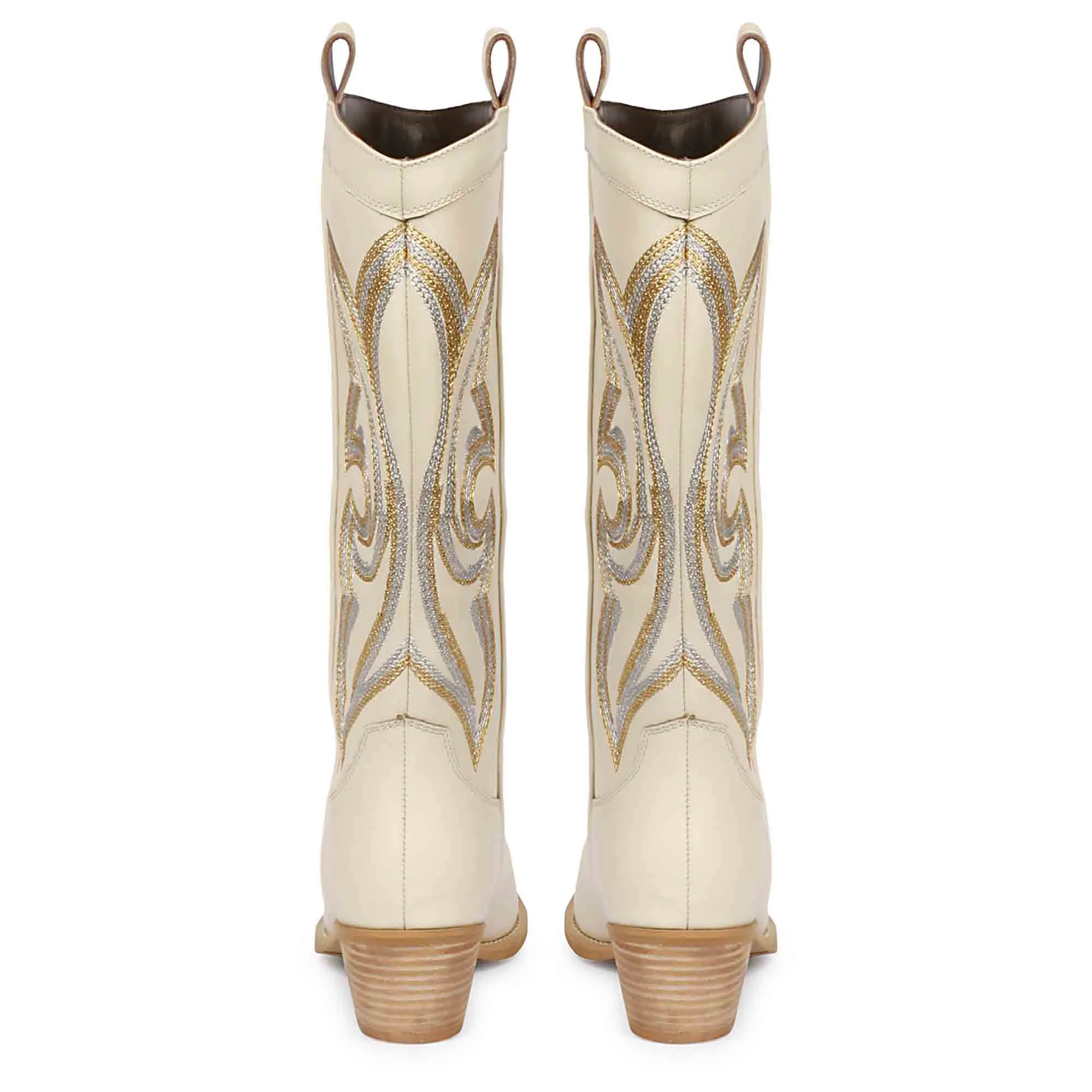 Saint Martina Off White Stitched Leather Cowboy Boots