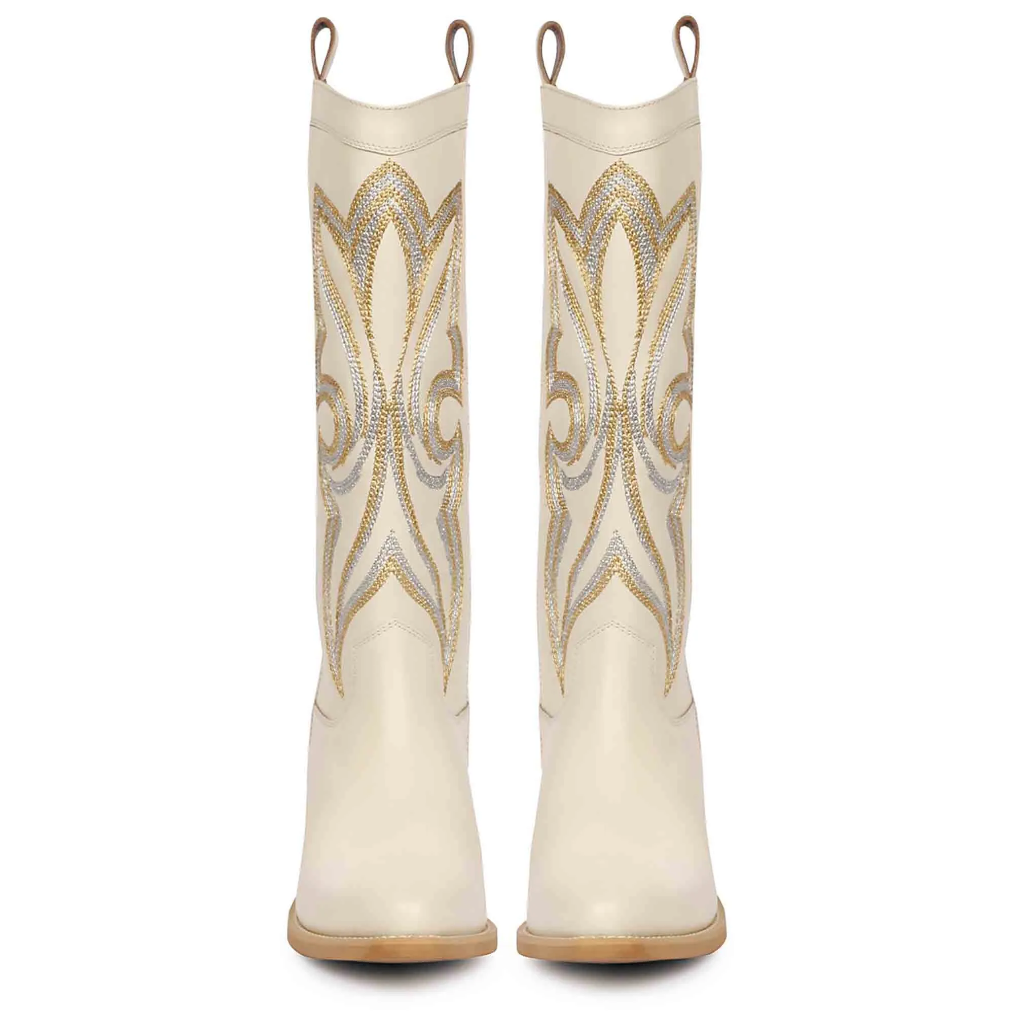 Saint Martina Off White Stitched Leather Cowboy Boots