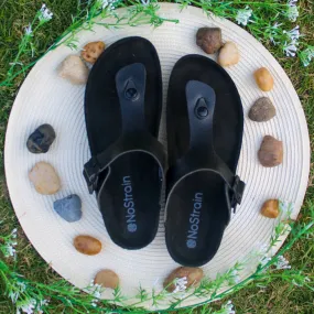Thong Cork Black Leather Sandals for Women 2.O