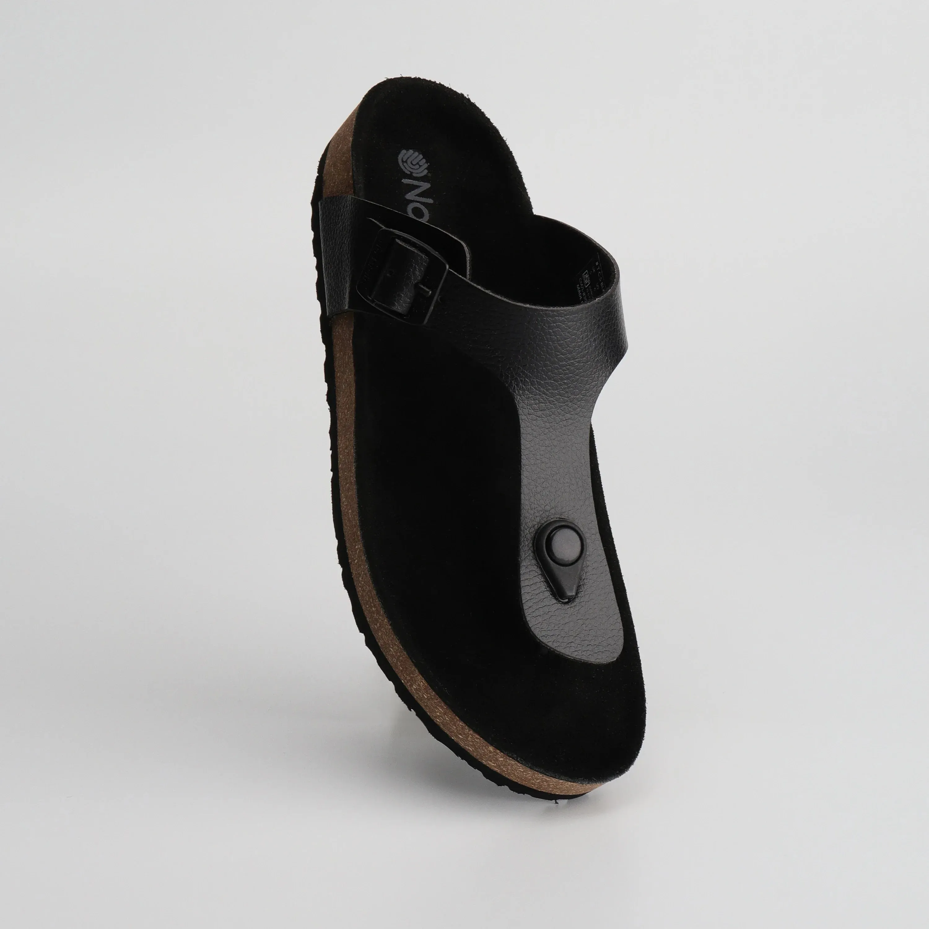 Thong Cork Black Leather Sandals for Women 2.O