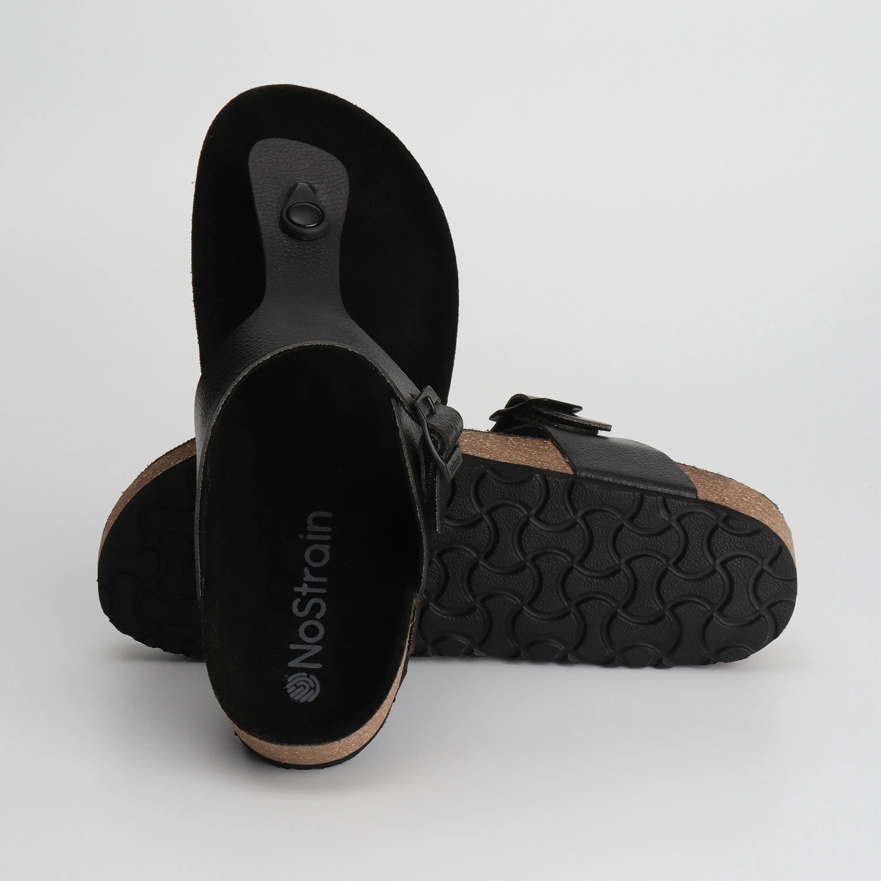 Thong Cork Black Leather Sandals for Women 2.O