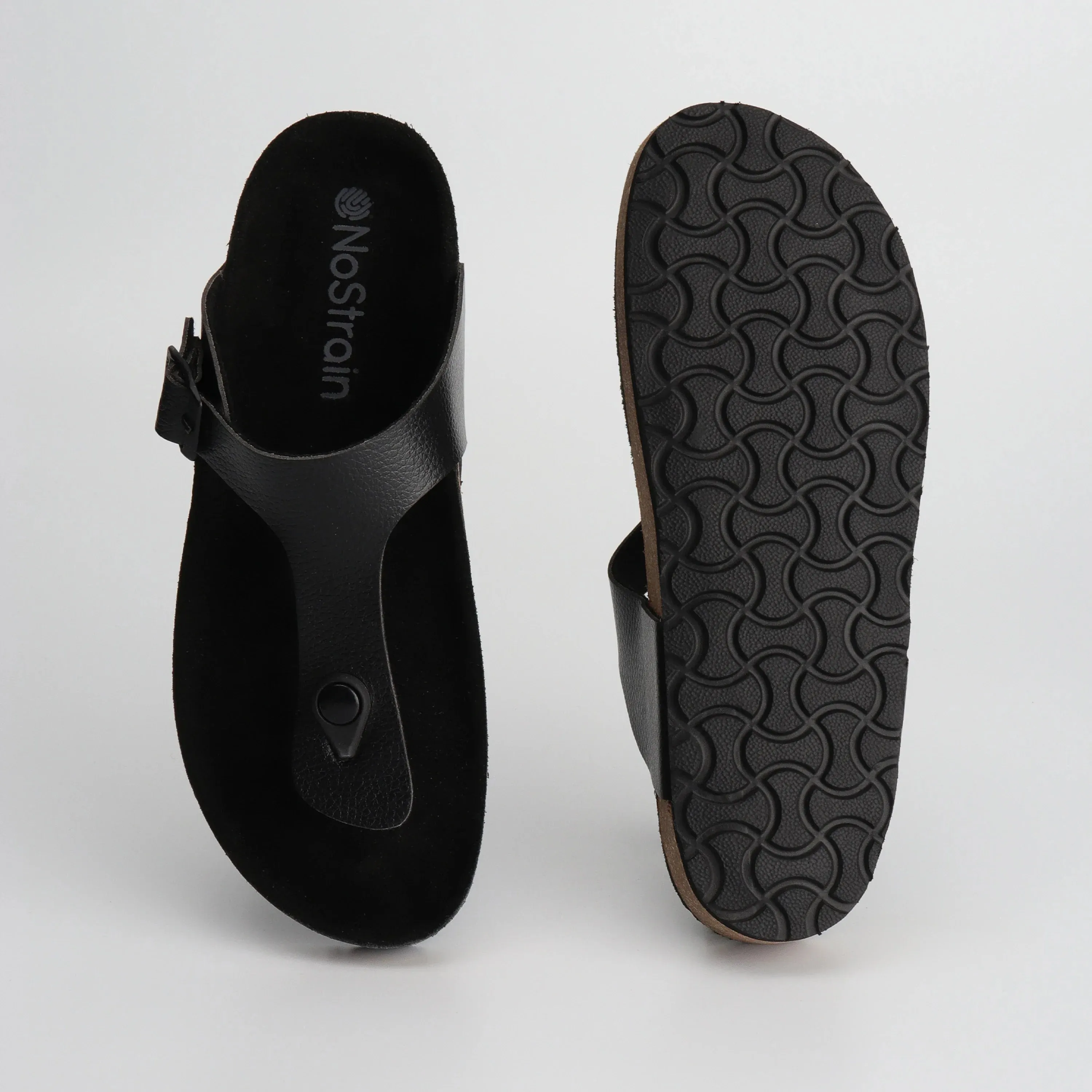 Thong Cork Black Leather Sandals for Women 2.O