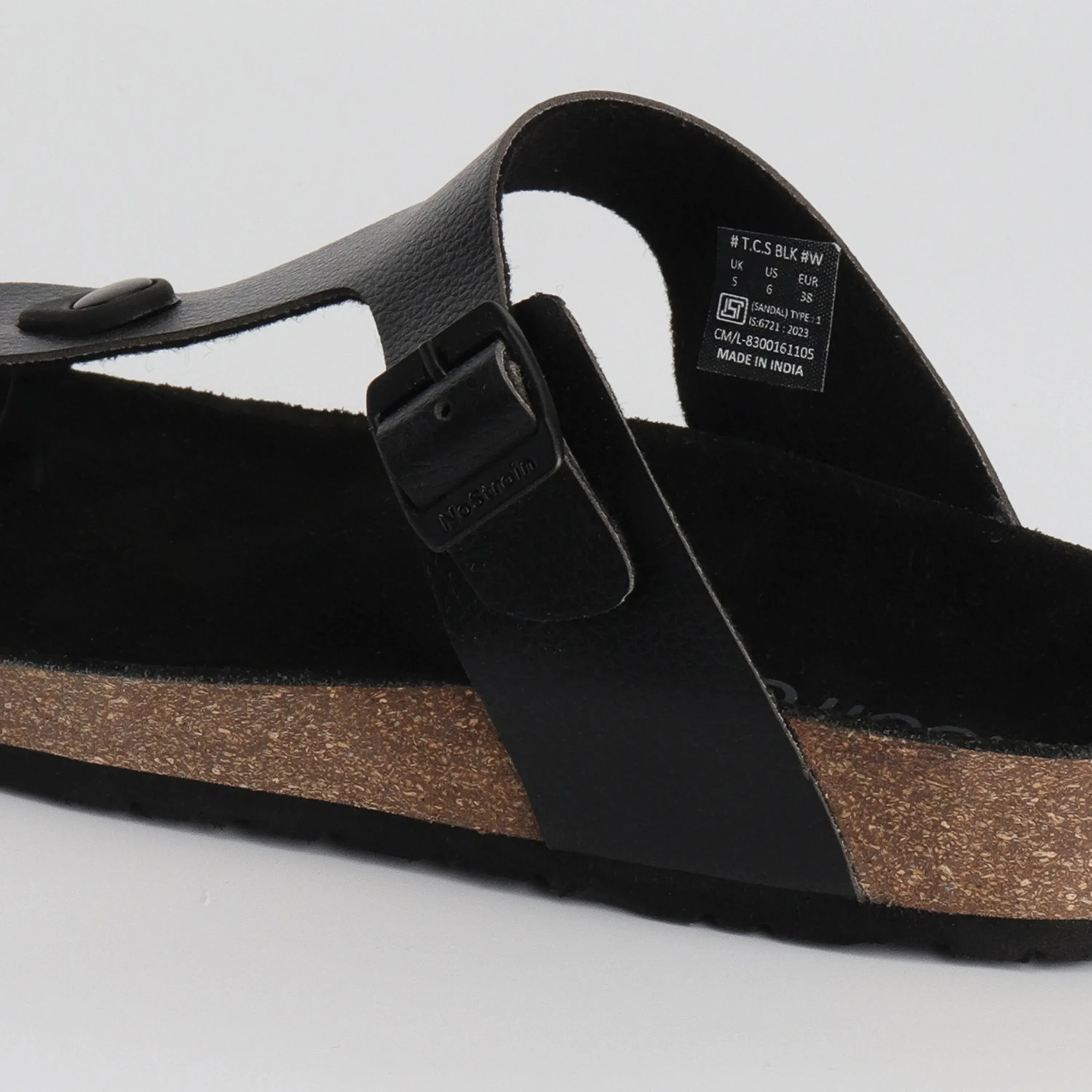 Thong Cork Black Leather Sandals for Women 2.O